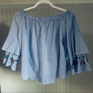 Cropped Off the Shoulder Top + Ruffle Bell Sleeves